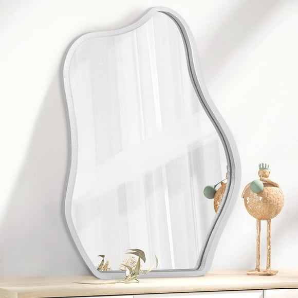 shiyou-Irregular Cloud Wall Mirror Sliver Asymmetrical Modern Wood Frame Mirror Unique Shape Wall Mounted Vanity Artistic Hanging Mirror Decor for Living Room Bedroom Bathroom Entryway Hallway Small