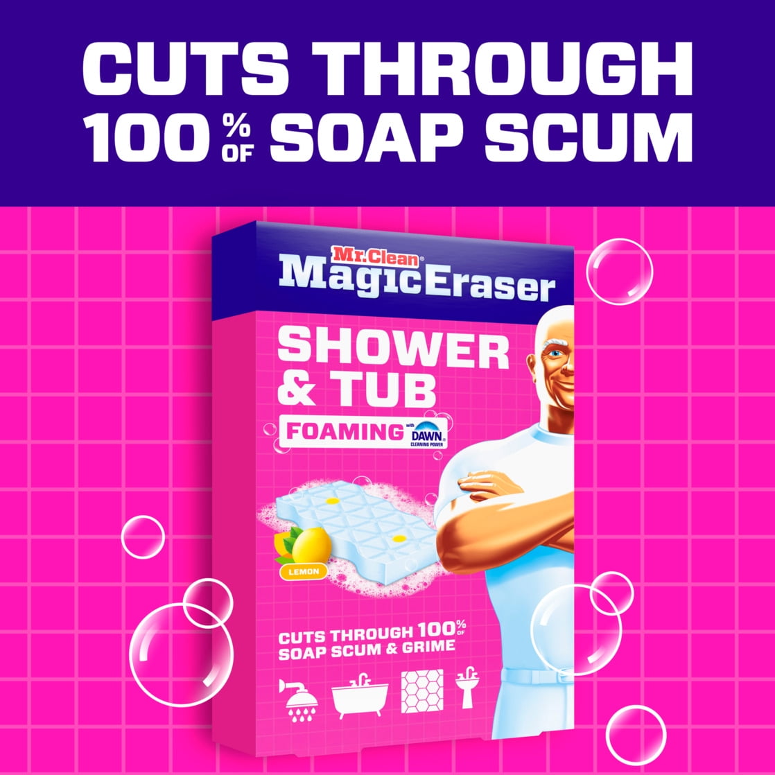 Mr. Clean Magic Eraser Sponge, Bathroom Cleaner, Soap Scum Shower & Tub Cleaner, Lemon, 8ct