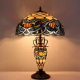thumbnail image 6 of Tiffany Lamp with Nightlight Rustic Large Blue Stained Glass Lotus Table Lamp Desk 24" Tall Vintage Base Lover Living Room Bedroom Bedside Nightstand Home Office Family  Led Bulb Included, 6 of 6