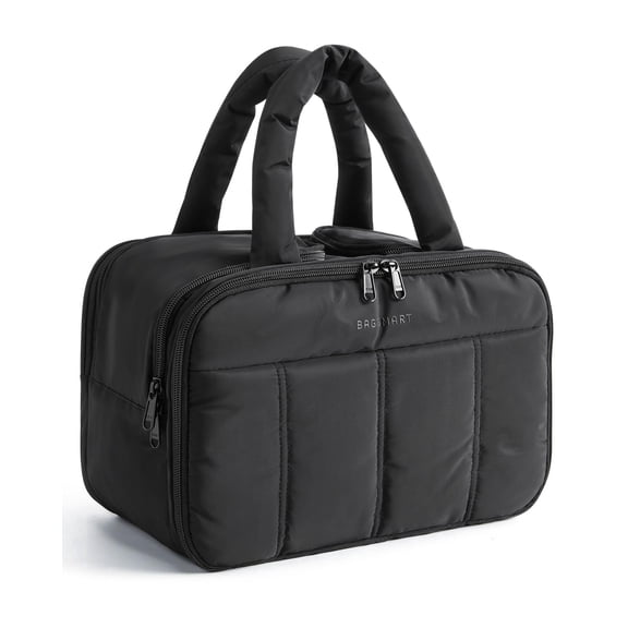 BAGSMART Travel Toiletry Bag, Puffy Large Toiletry Bag for Women, Lightweight Cosmetic Makeup Bag Organizer with Handle for Traveling, Accessories, Essentials, Toiletries, Black