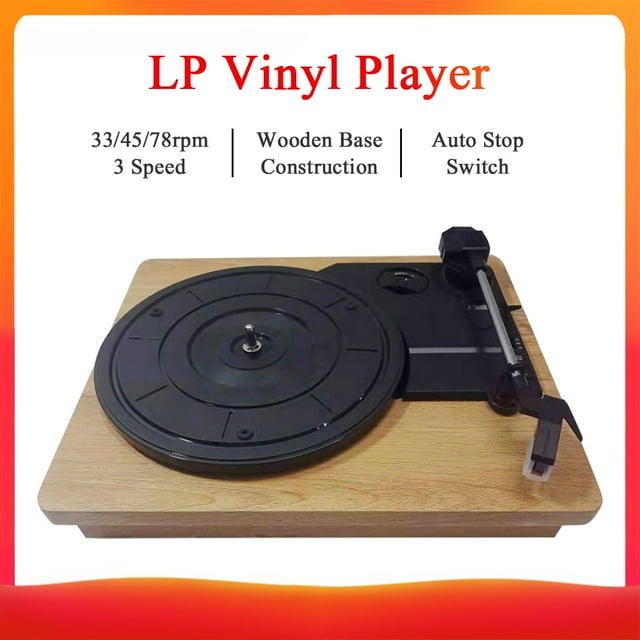 Retro Wooden Vinyl Record Player with 3-Speed Turntable (33/45/78 RPM) - Supports 7"/10"/12" Records, Auto-Stop Function, RCA Output, Compact Design - Ideal Gift for Music Lovers