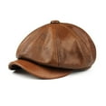 thumbnail image 5 of Bérets Marron pour Hommes, Automne/hiver, Cuir Véritable, Octogonaux, Rétro, Matériau Premium, 5 of 5