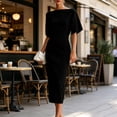 thumbnail image 5 of Quixlent Work Dress for Women Boat Neck Batwing Half Sleeve Pencil Sheath Dress Formal Business Office Midi Dress, 5 of 7