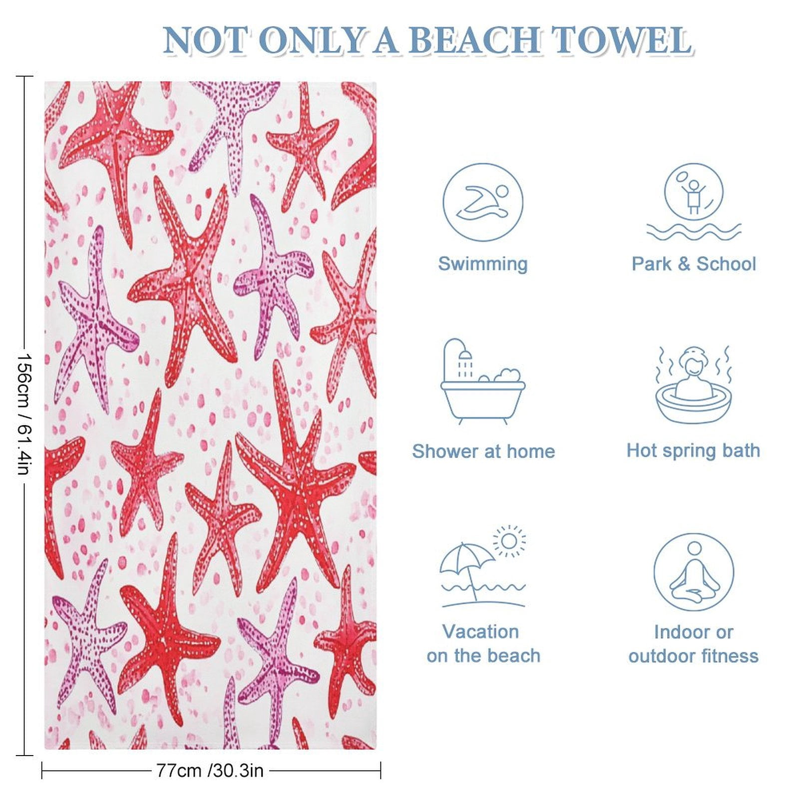 MaSiledy Red Starfish Nautical Coastal Beach Towels 30x60 inch Sea Life Coastal Soft Pool Swimming Towels Sand Free Quick Dry Travel Towels Absorbent Quick Dry Towel