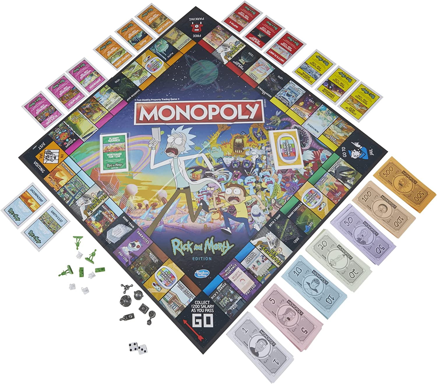 Monopoly: Rick and Morty Edition Board Game, Cartoon Network Game for Families and Teens 17+, Includes Collectible Monopoly Tokens