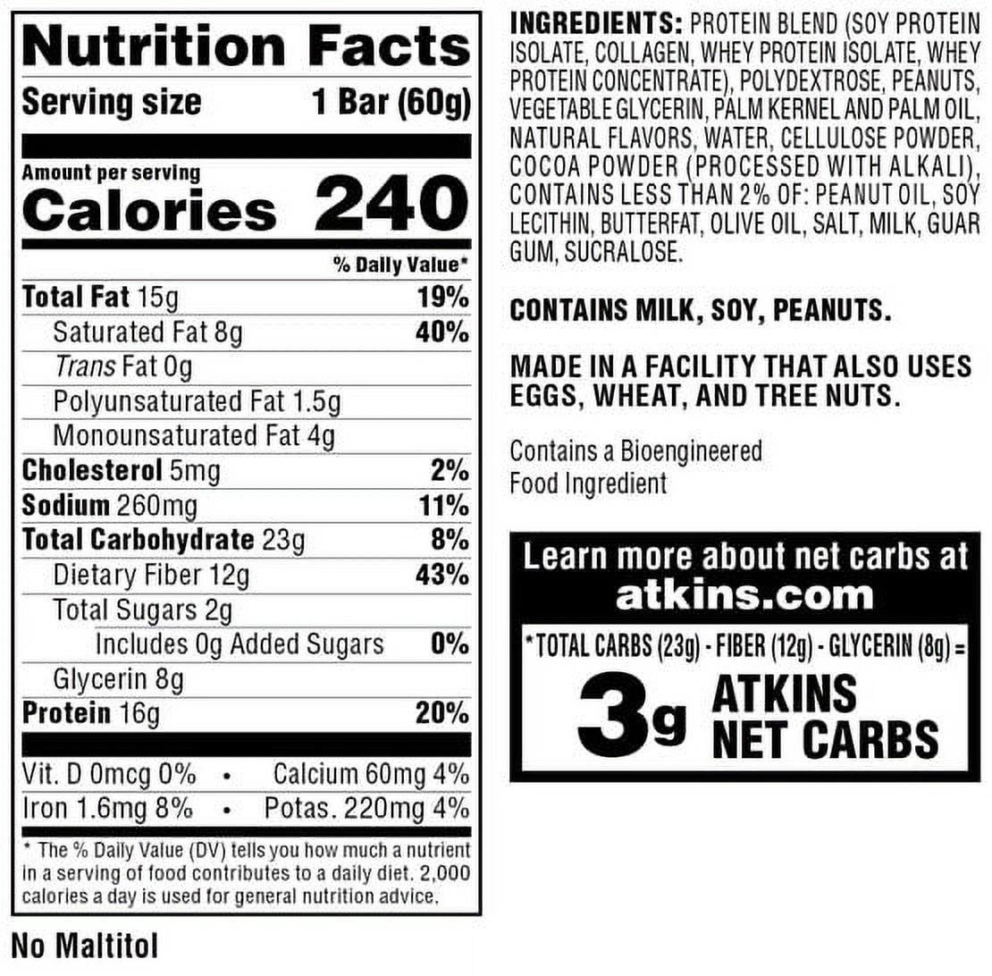 Atkins Chocolate Peanut Butter Protein Meal Bar, Low Sugar, Meal Replacement, Keto Friendly, 6/5 Packs