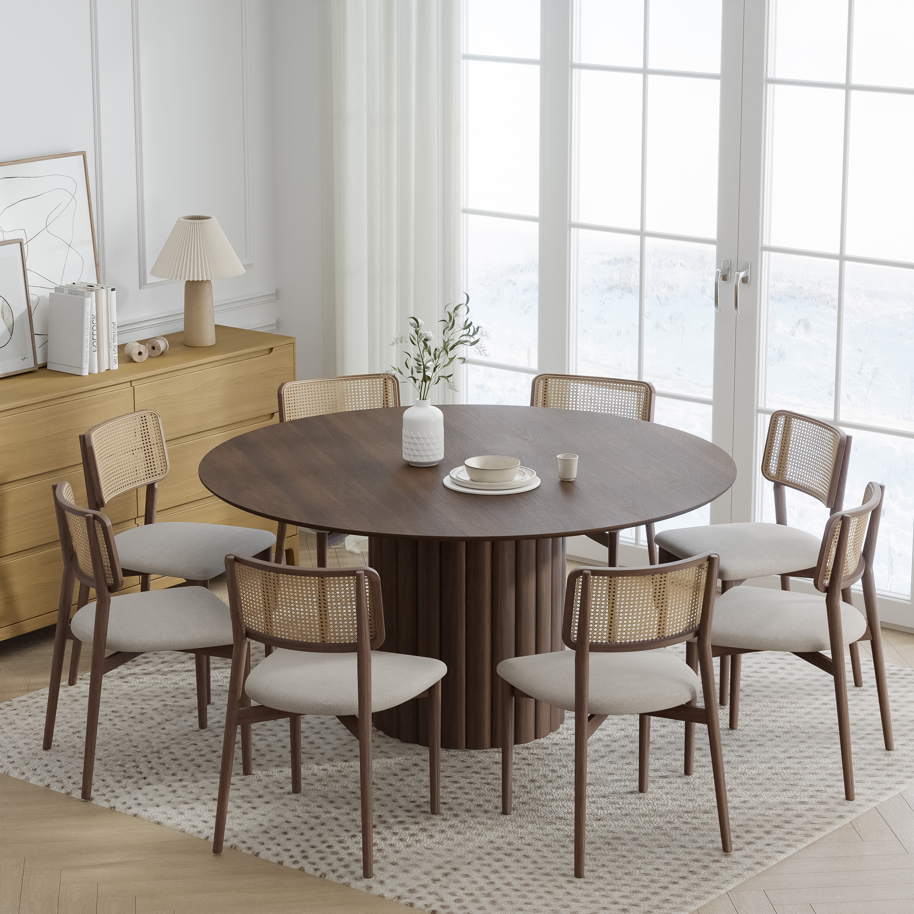 60 in. Soild Wood Walnut Dining Table Round Kitchen Table