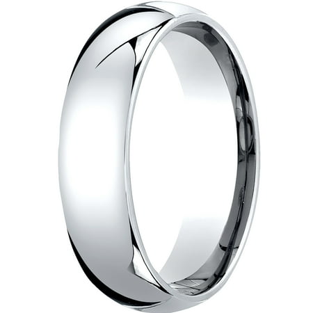 - Mens 10K White Gold, 6mm Slightly Domed Standard Comfort-Fit Wedding Band