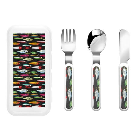 

Lukts Colorful Fishing Lures for Children s Knife Fork and Spoon Three-Piece Set Stainless Steel Children and Toddler Safety Cutlery with Outer Box