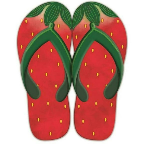 13" Metal Embossed Flip Flops: Strawberry