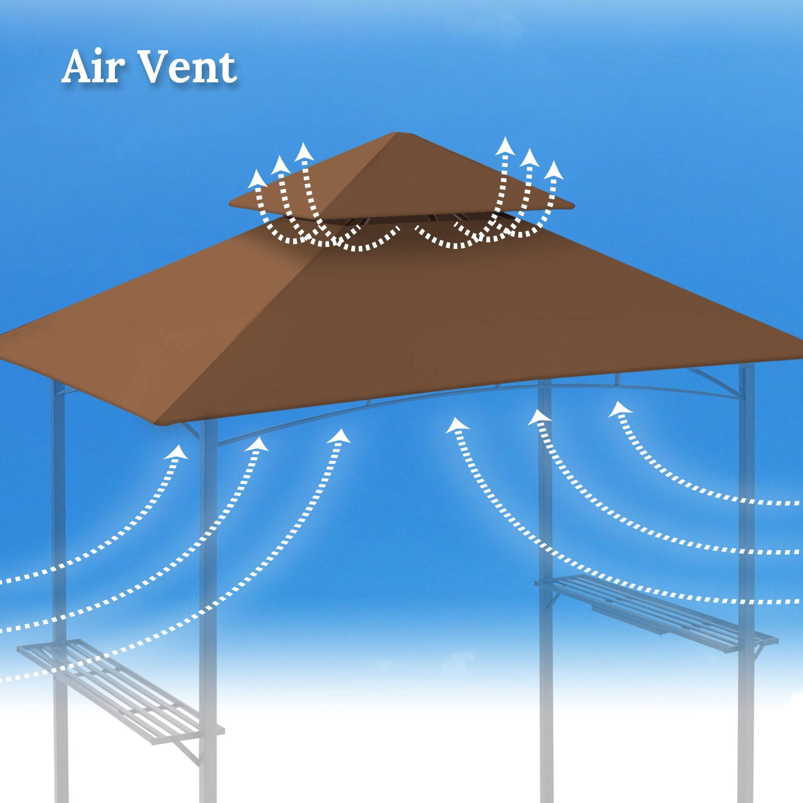 ALUVIERA 8'x5' Outdoor Grill Gazebo Replacement Canopy 2-Tier BBQ Grill Gazebo Roof Patio Pavilion Cover Top Garden Porch Backyard(Brown)