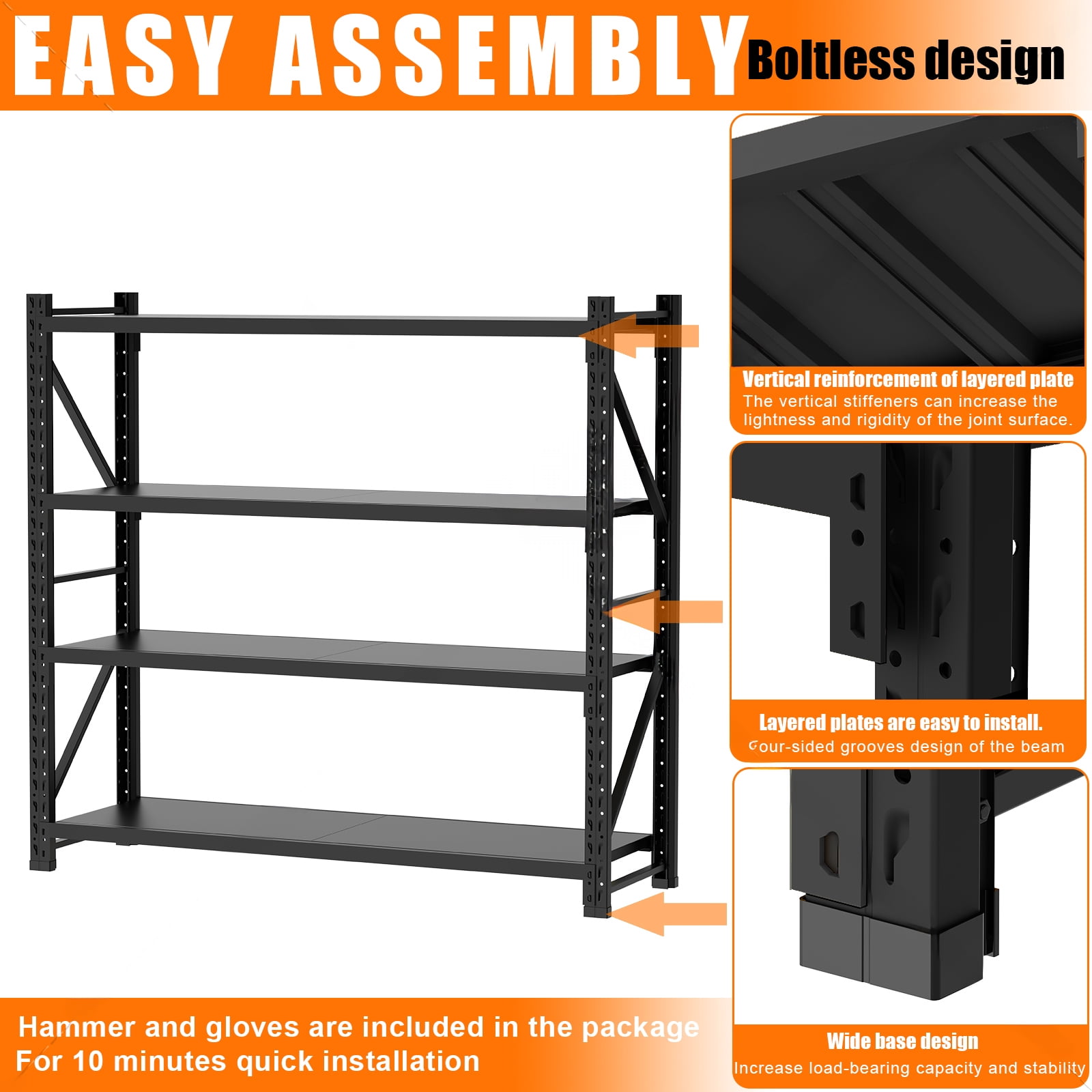 DMZVHBOL 4-Tier Metal Adult Storage Shelves - 78.74"W x 23.5"D x 78.74"H, Holds up to 3000 lb, 660 lb Per Shelf, Blue