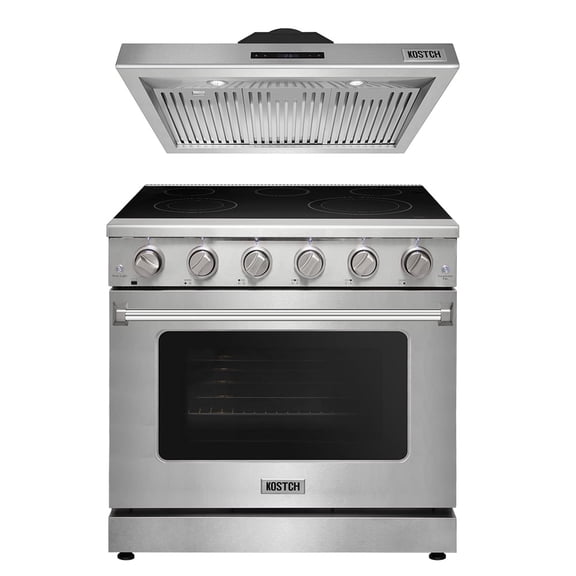 KOSTCH 2 Piece Kitchen Appliance Package with 36” Freestanding Electric Range with 6.0 cu. ft. Convention Oven and 36” 1000CFM Range Hood Kitchen Appliance Bundles