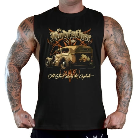 Men's The RodFather Old Skool Rules Black Deep Cut T-Shirt Tank Top Large