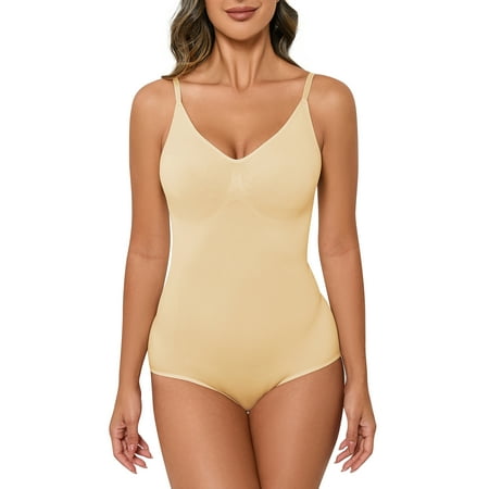 YouLoveIt Women s Shapewear Bodysuit Thong Back One-piece Women s Shaping Bodysuit Sleeveless V Neck Bodysuit for Women Tank Top Jumpsuit Slim Fit Casual Shapewear