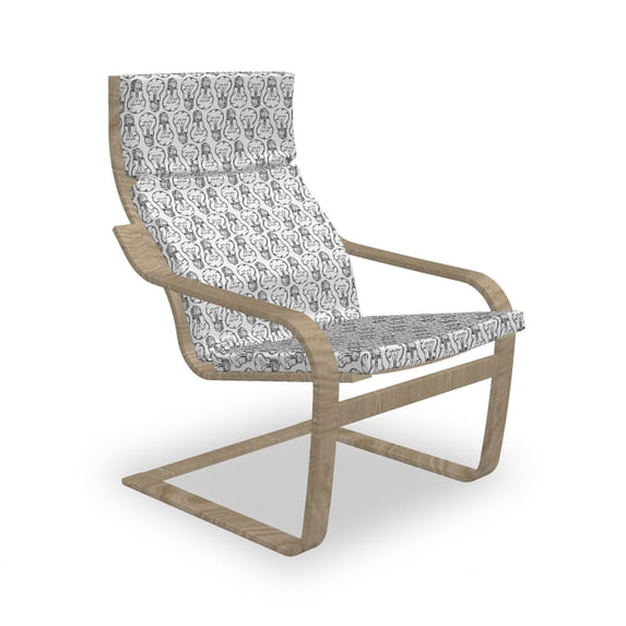 Vintage Armchair Pad and Slipcover, Repetitive Retro Simple Electric Lamps Sketch Drawn on Plain Backdrop, 1 Piece Soft Cushion Replacement with Removable Cover, White and Dark Grey, by Ambesonne