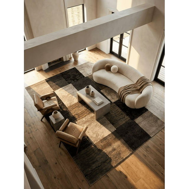 Rug Branch Pamila 7' x 9' (6'6" x 9'4") Brown/Beige Geometric Indoor Area Rug, Contemporary, Medium Pile, Stain-Resistant Carpet - Living Room, Bedroom, Dining Room, and Kitchen