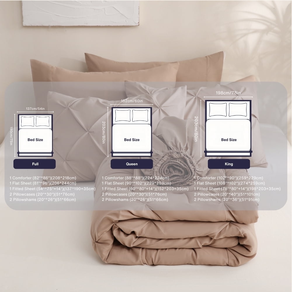 Sheet&Joy 7 Pieces Pinch-Pleated Comforter Set, Khaki King Size