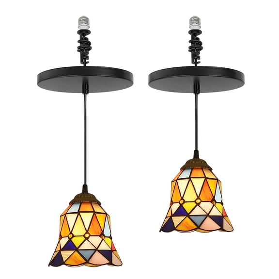 Kiven Instant Light Conversion Kit for 4/5/6inch Hole,Tiffany Style Lighting Recessed Can Light Conversion Kit to Pendant with E26 Screw-in Adapter for Kitchen Living, Set of 2 TB2679