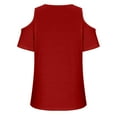 thumbnail image 4 of WIZUTIZ Women's Summer Tops Cold Shoulder Wide Straps Solid V-Neck Blouse Casual Breathable Going Out Tops for Women Cotton T-shirt Holiday Tee Sales Red XL, 4 of 4