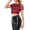 thumbnail image 4 of MODA NOVA Junior's Sequin Shiny Crop Top Short Sleeves Tassel T-Shirt, 4 of 6