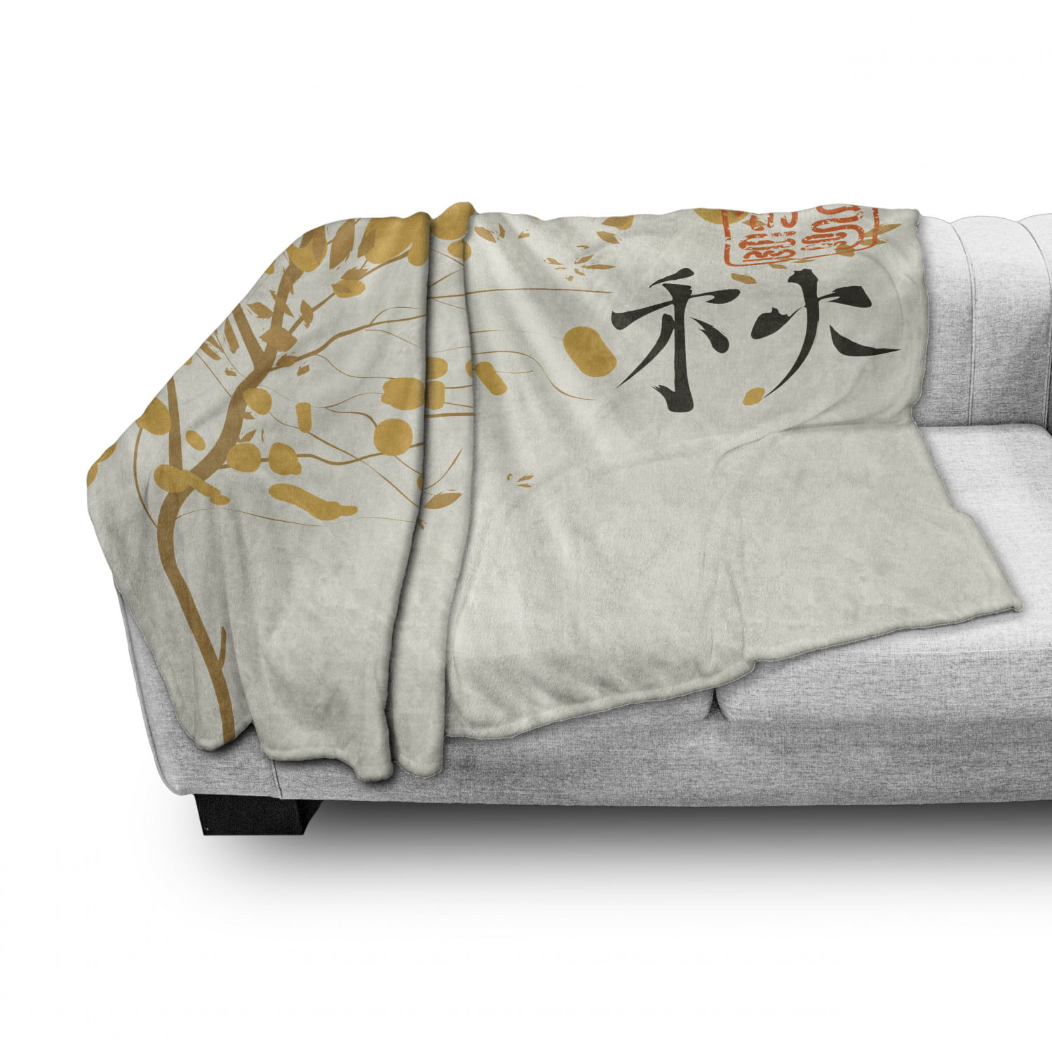 Cozy Plush for Indoor and Outdoor Use Ambesonne Peace Garden Soft Flannel Fleece Throw Blanket Pale Orange Pale Brown Japanese Inspired Theme Hieroglyph and Abstract Tree Botanical 70 x 90 