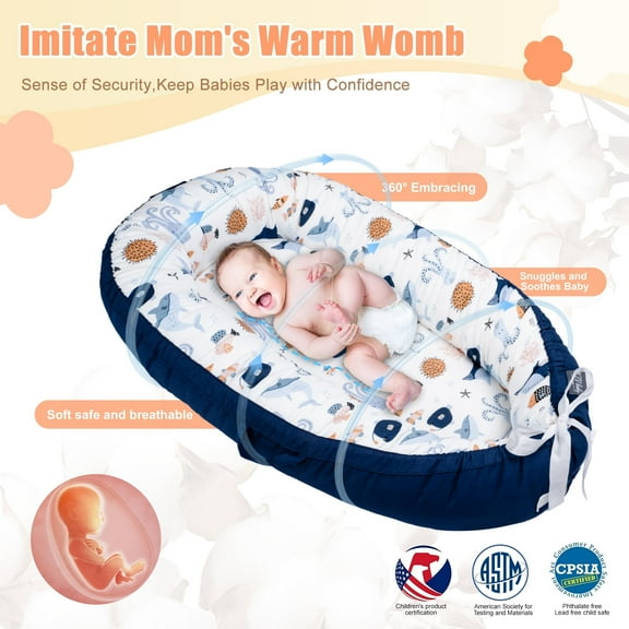 Baby Lounger Infant Support Cushion, Portable Multi-Use Breathable Soft Cotton Mat, Safe Support Pad for Tummy Time, Diaper Changes & Playtime - For Supervised Awake Use Only