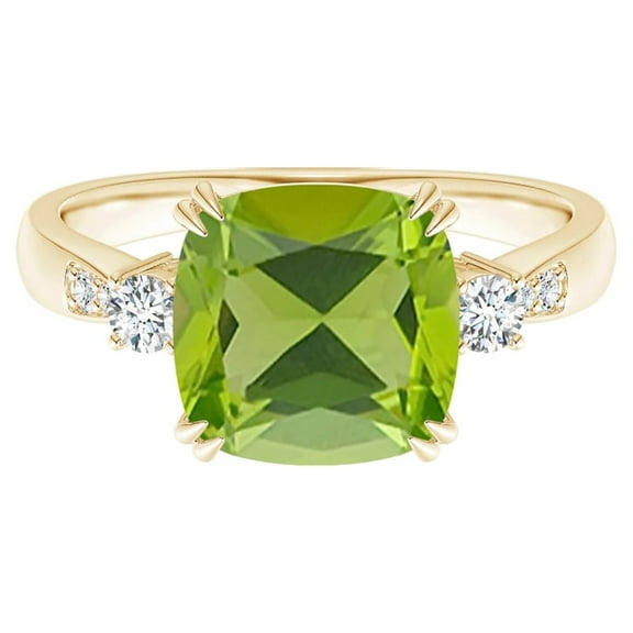 Solitaire 2 Ctw Cushion Peridot 925 Sterling Silver Yellow Plated Wedding Ring