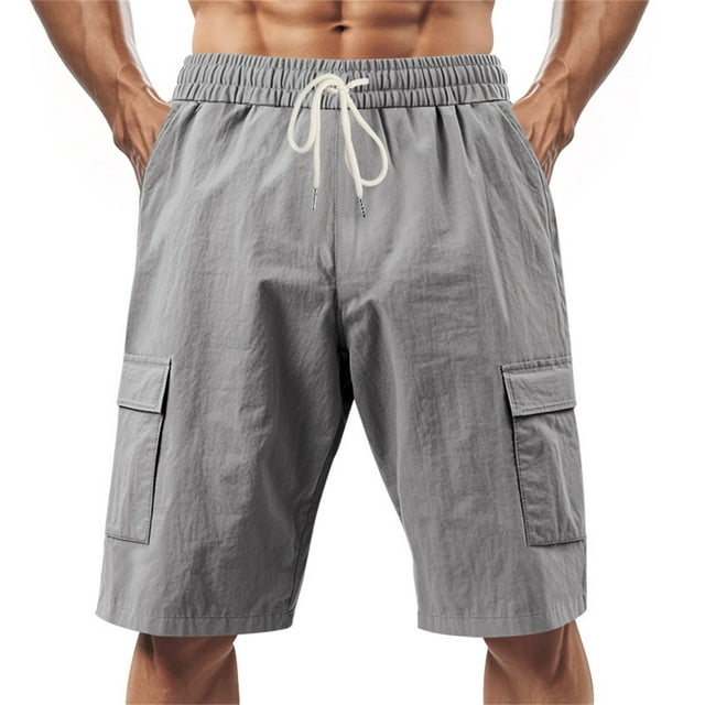 Men's Pocket Outdoor Sports Casual Loose Linen Cargo Shorts - Water-Resistant Coating, Multi-Pocket Design, Machine Washable, S-XXXL Sizes
