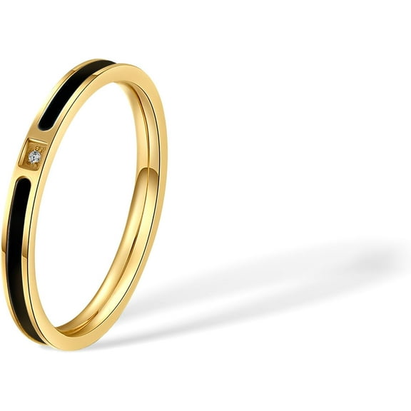 2mm Cubic Zirconia Rings for Women Men,Black/White Enamel or Mother of Pearl,14k Gold Plated Titanium Thin Stacking Ring, Minimalist Band Jewelry