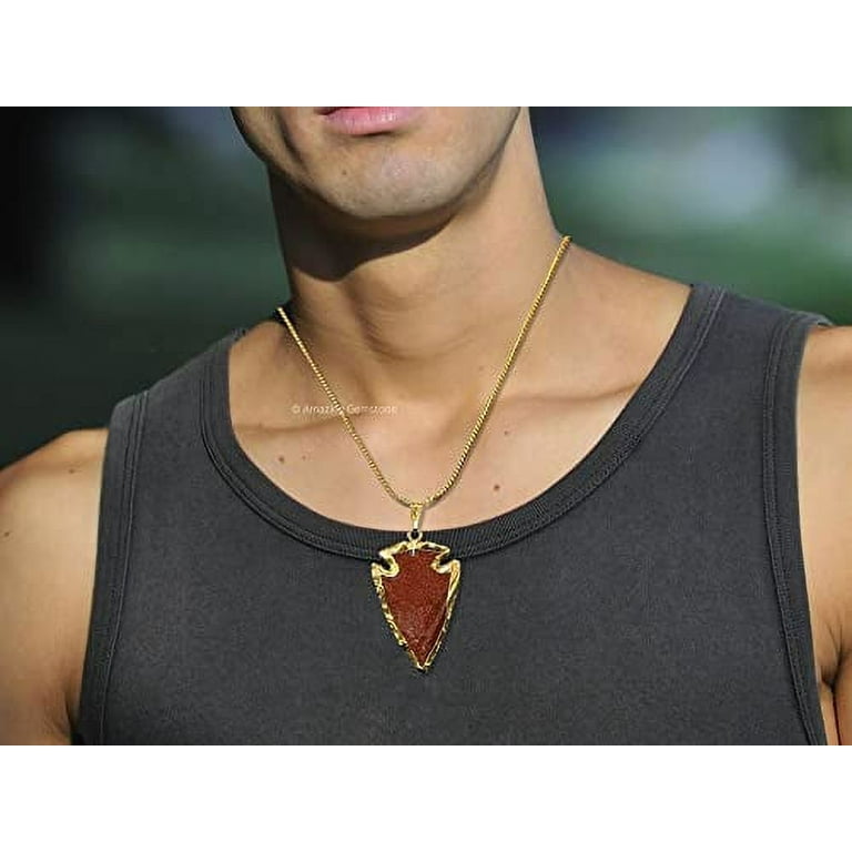 Red Goldstone Arrowhead Necklace for Men Women (Gold Edged