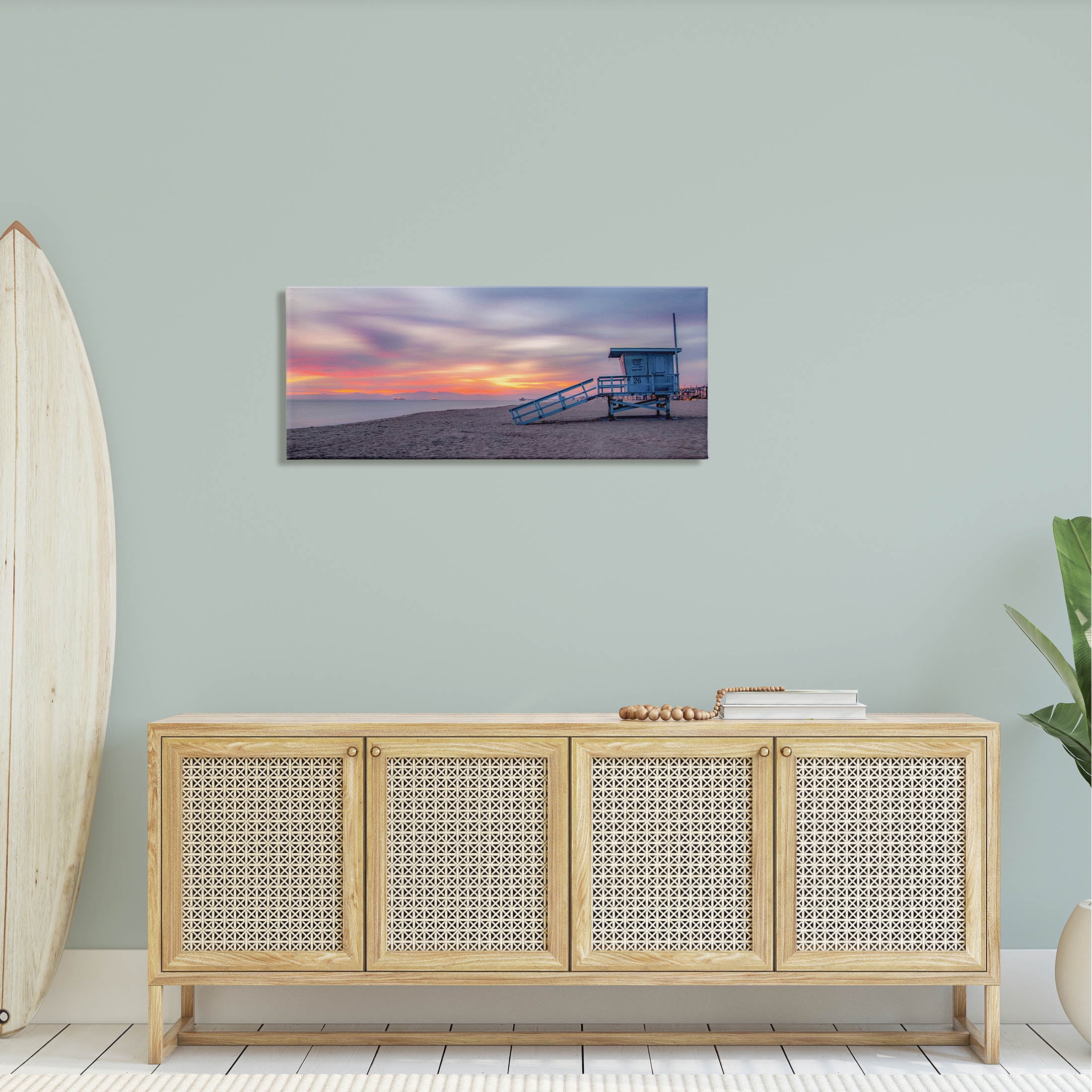 Beach Hut Sunset Horizon Sky Coastal Photograph Gallery Wrapped Canvas Print Wall Art