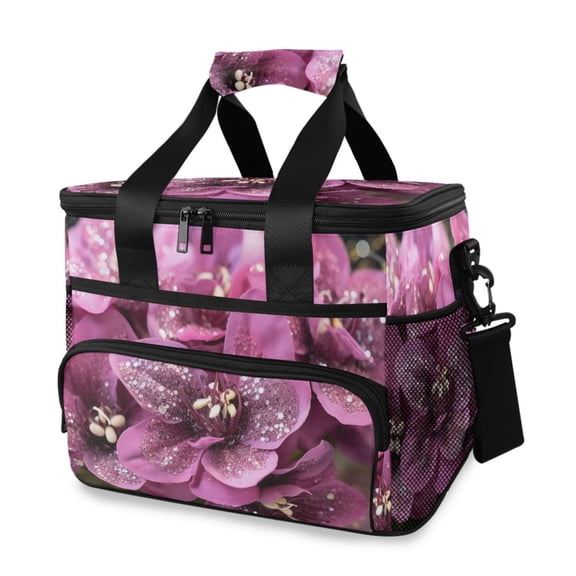 Sparkling Pink Orchids Insulated Lunch Bag 15L Cooler Box for Women Men Work Camping Beach Travel