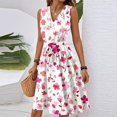 thumbnail image 4 of Womens Summer Dresses, Casual V Neck Sleeveless Floral Tunic Tank Wedding Guest Dress Cocktail Beach Vacation Homecoming Dresses For Women Club Spring Dresses (L, Pink) ZMTing, 4 of 5