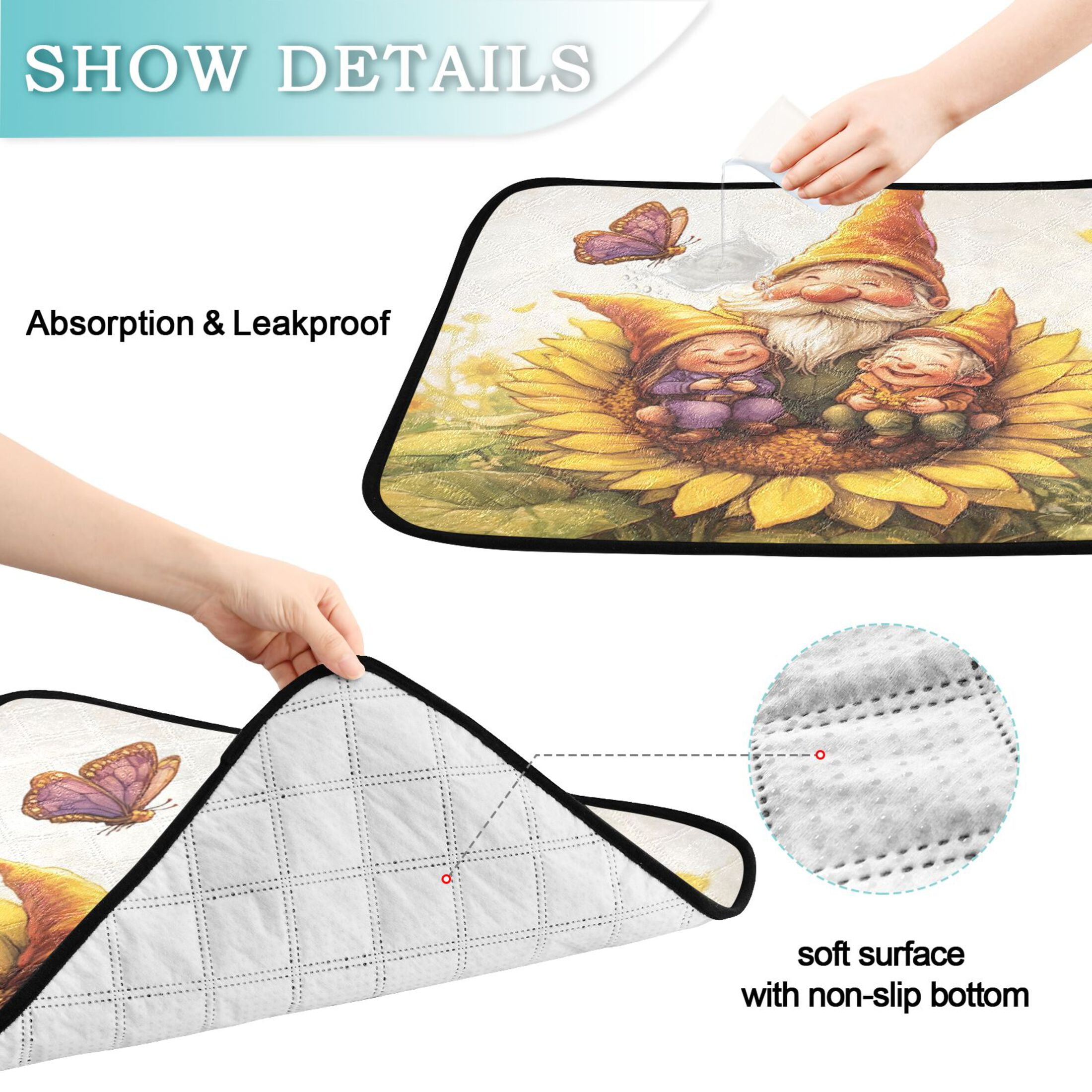 Qxltty Dwarf Elves Sunflower Cat litter Pads Pet Set of 3 Diaper Mats Center Anti-leakage Layer Absorbent Soft and Comfortable