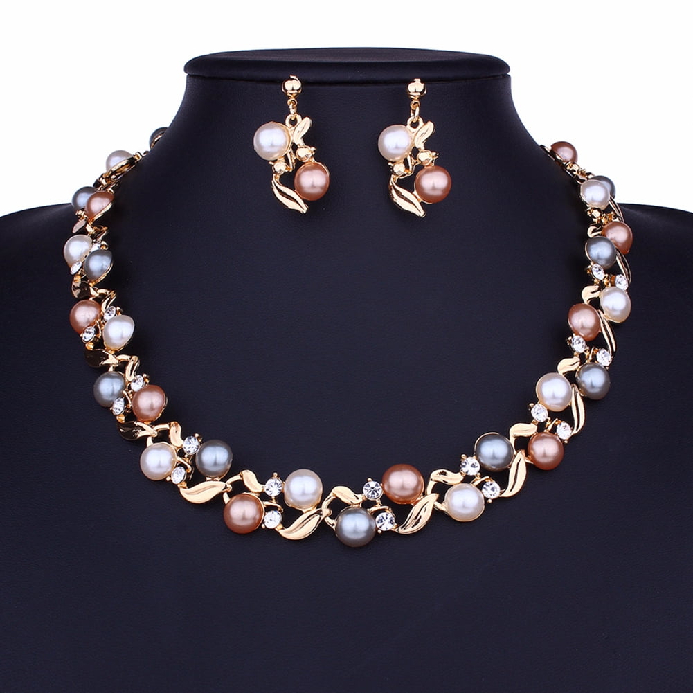 Real pearl necklace and earring set discount