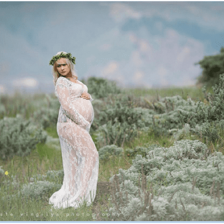 

Canis Summer Pregnant Lace Dresses Women s Front Split V-neck Long Maternity BlackWhite Lace Long Dress Gown Photography Prop See Through Dress