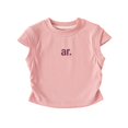 thumbnail image 7 of OGLCCG Girl's Cute Summer T Shirt Letter Printed Crew Neck Side Ruched Fitted Short Sleeve Crop Tee Top Lightweight Cotton Tshirts 1-12 Years, 7 of 7
