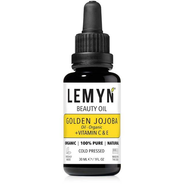 Aceite de jojoba dorado Lemyn Organics | Sobrealimentado con vitamina C THD clínicamente probada | Recién hecho | Hidratación profunda y refuerzo radiante | Excelencia artesanal de Santa Bárbara