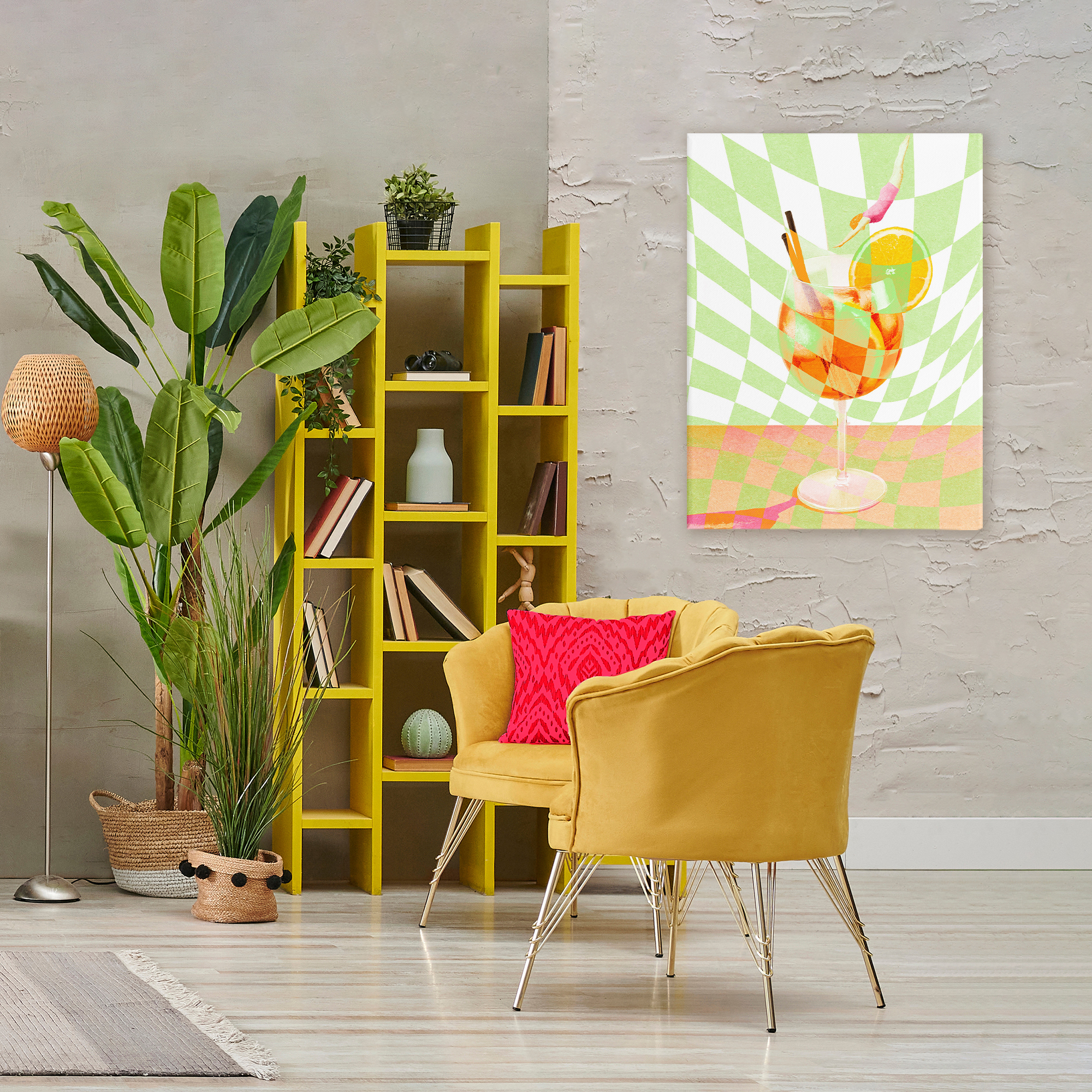 Retro Swimmer Summer Cocktail Canvas Wall Art, design by Lil' Rue
