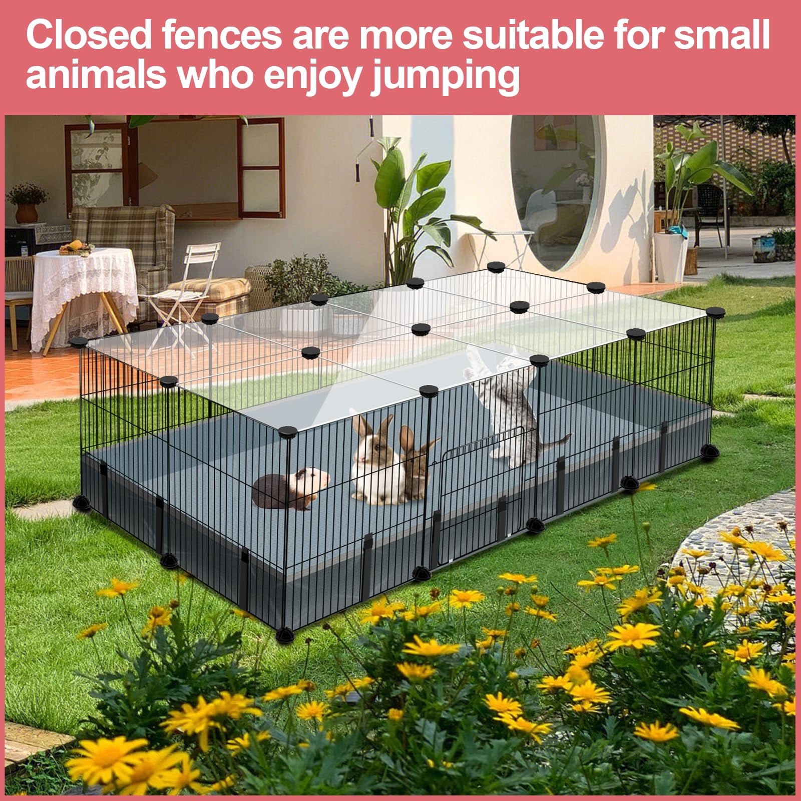 Panels Small Animal Playpen, Pet Playpen with Waterproof Mat, Cage for Guinea Pigs, Puppy Play Pen, Bunny Playpen, Indoor Outdoor Portable Metal Wire Yard Fence