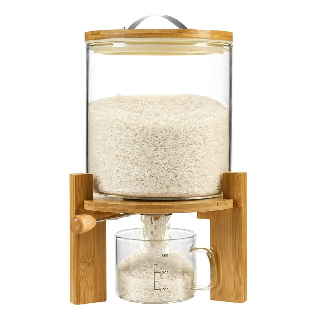 Dispensador de arroz Vuinop, recipiente de almacenamiento de arroz de 5 litros, vidrio