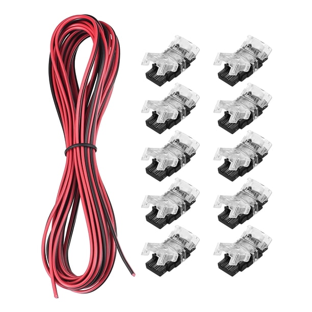 Conector de tira LED Uxcell para luces de 2 pines de 10 mm, cable de 16.4 pies