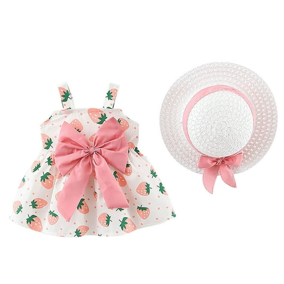 Zwiiyzr 2024 1-4T Baby Girl Cute Tutu Dress Summer Sleeveless Backless Birthday Party Princess Dresses Flower Bow Sundress with Hat Set Pink