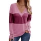 thumbnail image 2 of Blusas Elegantes e Informales para Mujer, con Bloques de Color, de Larga y Cuello en V, para Otoño. Melocotón XXL, 2 of 6