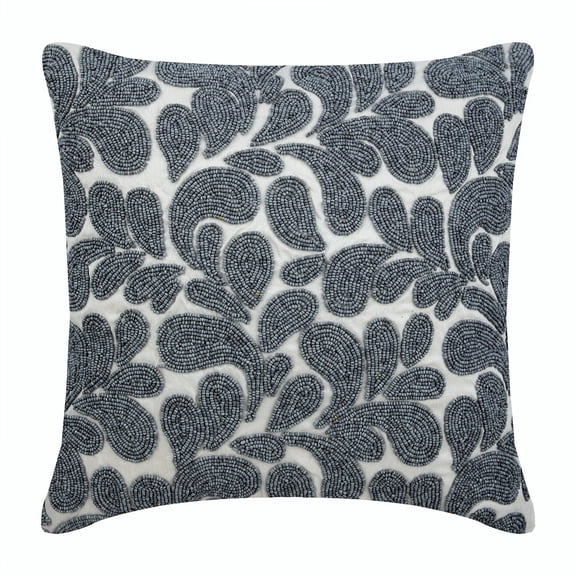 Cushion Covers, Zippered Pillow Cover, Decorative Pillow Cover 22x22 inch (55x55 cm) Silver, Cotton Throw Pillow Cover, Handmade Pillow Cover, Contemporary - Grey Scattered Floral