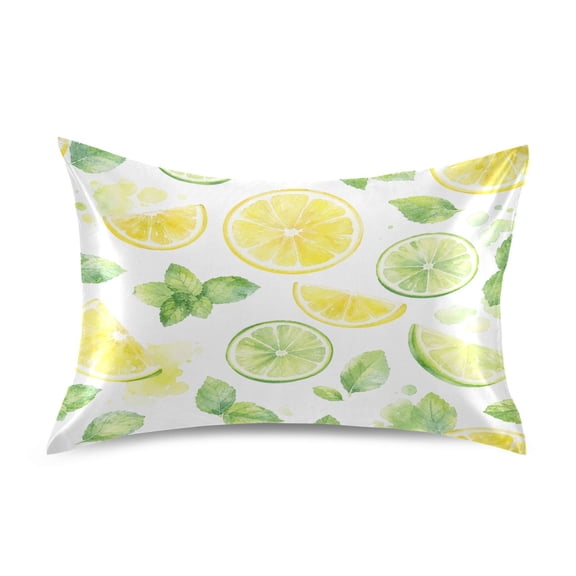 Satin Pillow Case Envelope Pillow Covers Standard Size Soft Pillow Cases for Bedroom, Citrus Watercolor Printed