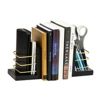 Mind Reader Decorative Basket Bookends, Office Decor with Storage, Wood and Metal, Set of 2, Black and Gold