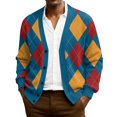 thumbnail image 2 of YIFUNIN Men's Ribbed Knit Cardigan, Long Sleeve Casual Open Front Jacket, Lightweight Plaid Print Sweater Coat for Fall Spring Layering Royal Blue 3XL, 2 of 5
