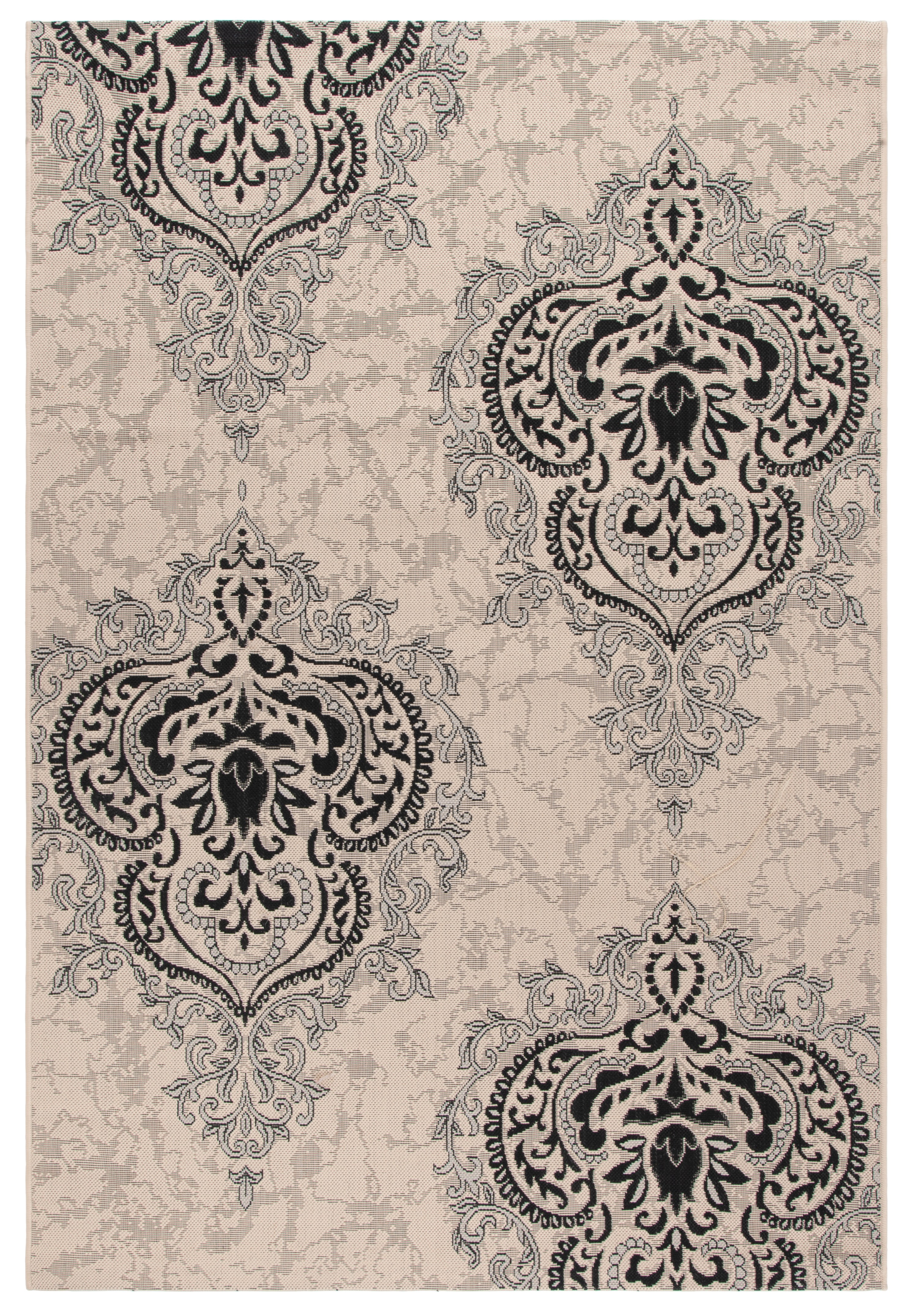 Safavieh Courtyard Penelope Damask Indoor/Outdoor Area Rug, Creme/Black, 5'3" x 7'7"